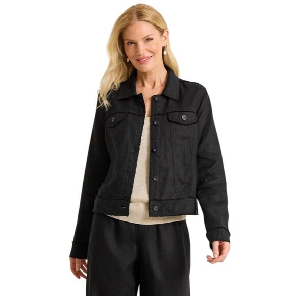 Tommy Bahama Two Palms Linen Raw Edge Jacket Womens XS Quiet Luxury Vacation NEW - Picture 2 of 16